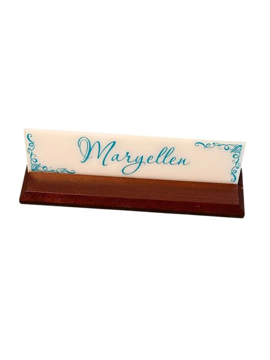 List without brand Other - Nameplate for desk Maryellen, dark brown wood, blue writing